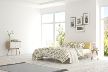 Fototapeta premium White bedroom interior. Scandinavian design. 3D illustration
