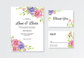floral watercolor decoration on wedding card invitations template cmyk mode