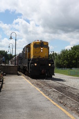 Obraz premium steam train on the railway, BLUE CLOUDY SKY, YELLOW