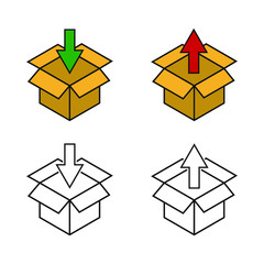 Set of open boxes icon with arrows down and up. Flat design.