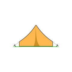 Yellow camping tent line icon. Flat design.