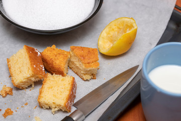 Breakfast or snack. Freshly baked sponge cake