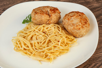Spaghetti with homemade chicken cutlet