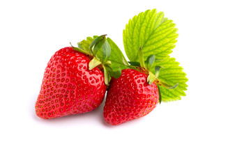 A pair of strawberries on white isolated background