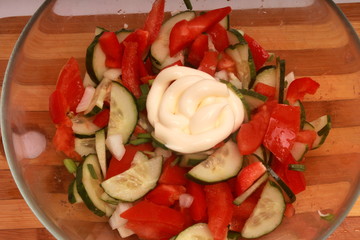 glass plate with vegetable salad