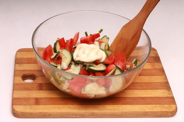 glass plate with vegetable salad
