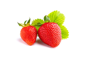 A pair of strawberries on white isolated background