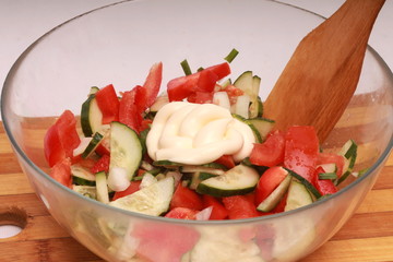 glass plate with vegetable salad