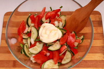 glass plate with vegetable salad