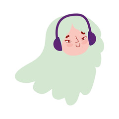 Fototapeta premium young woman face with headphones listening music isolated design