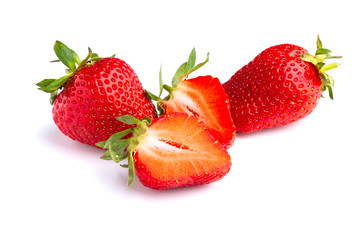 Juicy and beautiful strawberries on isolated white background