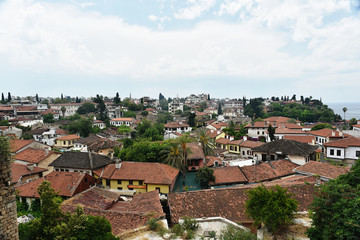Fototapeta na wymiar Panoramic views of the roofs old town Antalya