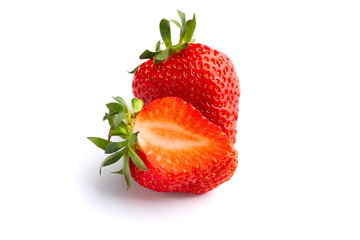 Juicy and beautiful strawberries on isolated white background