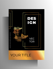 Cover template design for book, magazine, booklet, catalog, brochure. Black and gold concept with hand-drawn elements. A4 format. Vector 10 EPS.