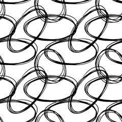 Circles seamless pattern. Hand-drawn doodle black and white vector illustration.