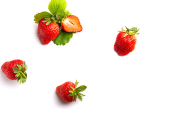Juicy and beautiful strawberries on isolated white background