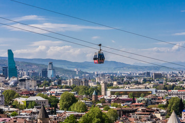 Funicular railway from Rike Park to Narikala Fortress in old Tbilisi, Republic of Georgia.