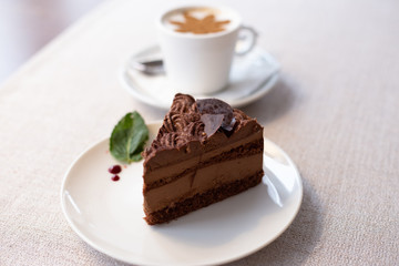 Chocolate cake with coffee