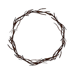 Wreath with dry branches. Festive wreath for mother's day, Easter, thanksgiving, birthday. Vector isolated illustration with tree branches. Postcard for holiday decoration. Doodle style. © Екатерина Каболова