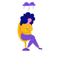 Frustrated girl, anger, melancholy sadness, cartoon flat vector illustration.