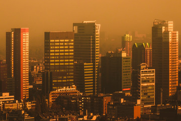 Rotterdam skyline at sunset