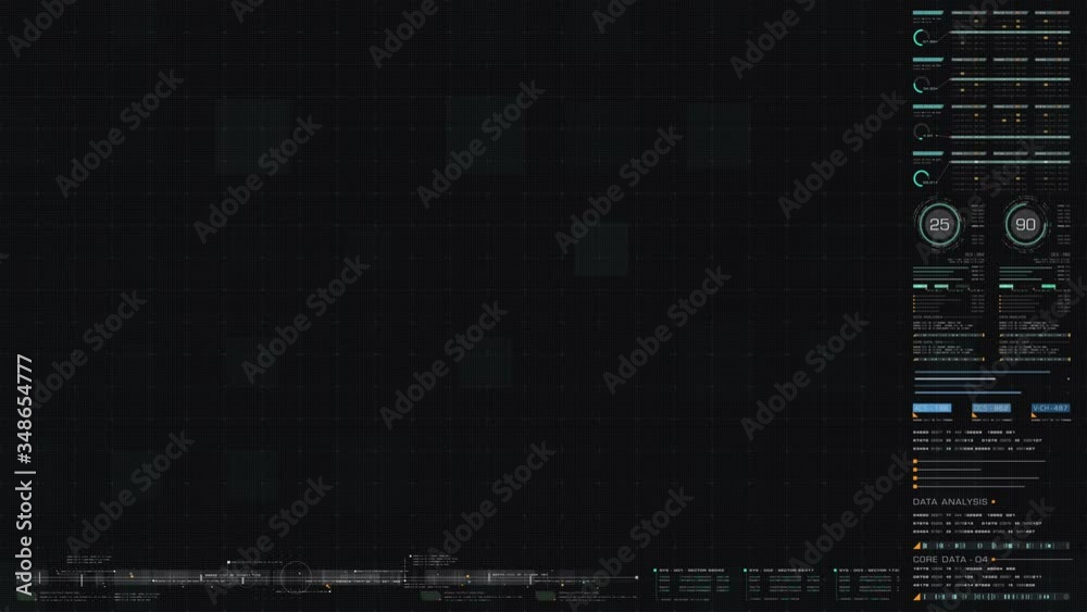 Poster Futuristic motion graphic user interface head up display blank screen template with digital data telemetry information display for graphic overlay