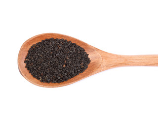 black caviar on a wooden spoon