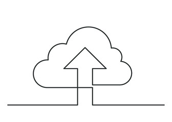 Continuous line drawing of cloud with arrow on white background. Vector illustration. 
