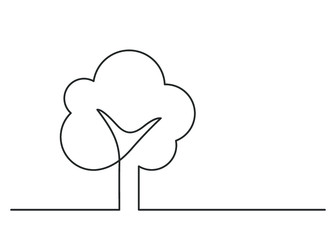 Continuous line drawing of simple tree on white background. Vector illustration