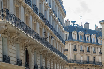 Paris, typical facades and street, beautiful buildings in Pigalle

