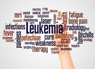 Leukemia word cloud and hand with marker concept