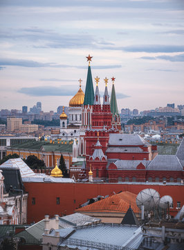 View of the Moscow Kremlin and the Cathedral of Christ the Savior. Sights of Moscow. City landscape