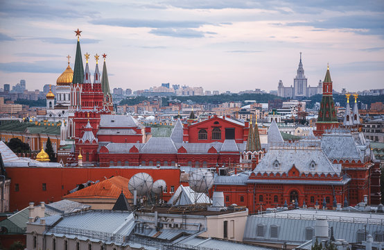 View of the Moscow Kremlin and the Cathedral of Christ the Savior. Sights of Moscow. City landscape