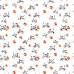 watercolor pattern  of toys for a boy