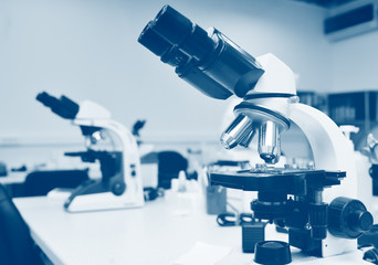 laboratory microscope close-up in the chemical and bacteriological DNA of the PCR laboratory....
