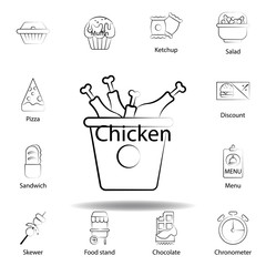 fast food chicken outline icon. Set of food illustration icon. Signs and symbols can be used for web, logo, mobile app, UI, UX on white background