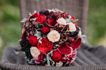 red wedding bouquet close up