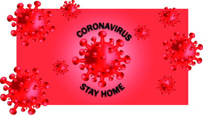 Red Glowing polygonal coronavirus cells. Stay Home Text Premium Vector