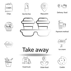 fast food take away outline icon. Set of food illustration icon. Signs and symbols can be used for web, logo, mobile app, UI, UX on white background