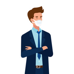 businessman using face mask isolated icon vector illustration design