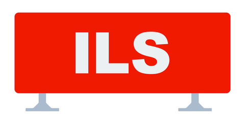 Red sign with text ILS Airport transport vector icon flat isolated.