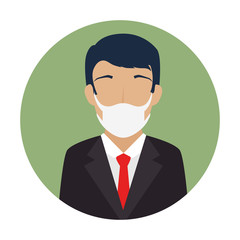 businessman using face mask in frame circular vector illustration design