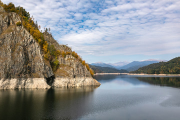 Beautiful calm mountain lake windless weather