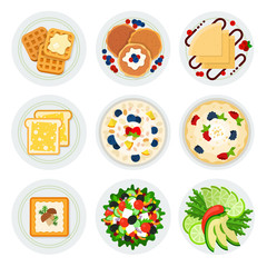 Fototapeta premium Set of vegetarian breakfasts in plates