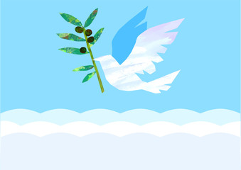 ベクター　平和の日のイラスト　白い鳥とオリーブ