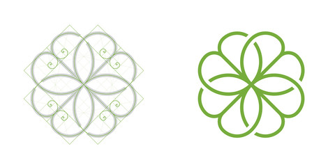 Clover leaf icon, golden ratio. Vector illustration isolated on white background, EPS 10