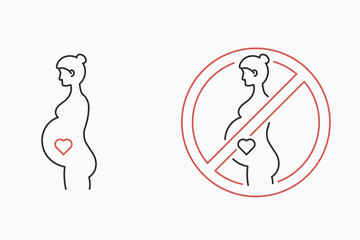 Expecting a baby icon. No access for pregnant woman. Line design, editable stokes. Vector illustration isolated on white background