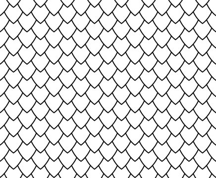 Fish, mermaid, dragon, snake scales. Black and white geometric pattern. Black and white minimal background. Kids abstract texture. Background for your design. Vector illustration.
