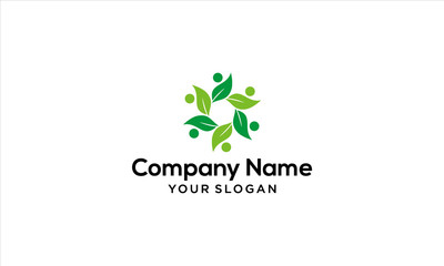 combination of leaf and people logo design