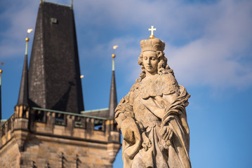 Fototapeta na wymiar Statue of a woman in Prague charles bridge downtown